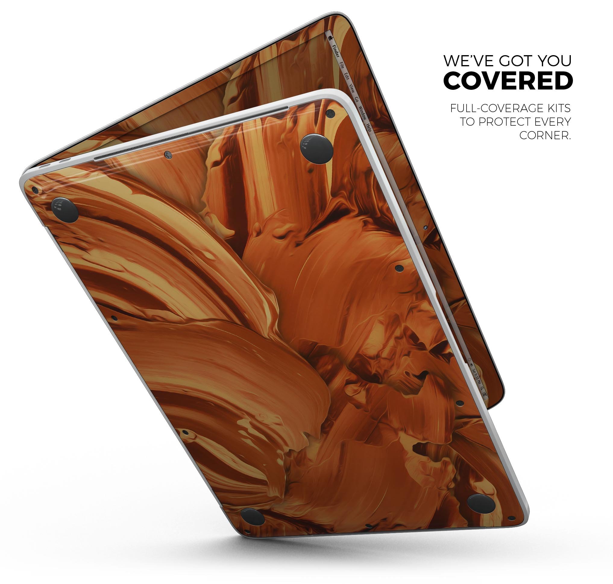 Blurred Abstract Flow V46 skin decal wrap kit for MacBook, showcasing vibrant colors and a sleek design.