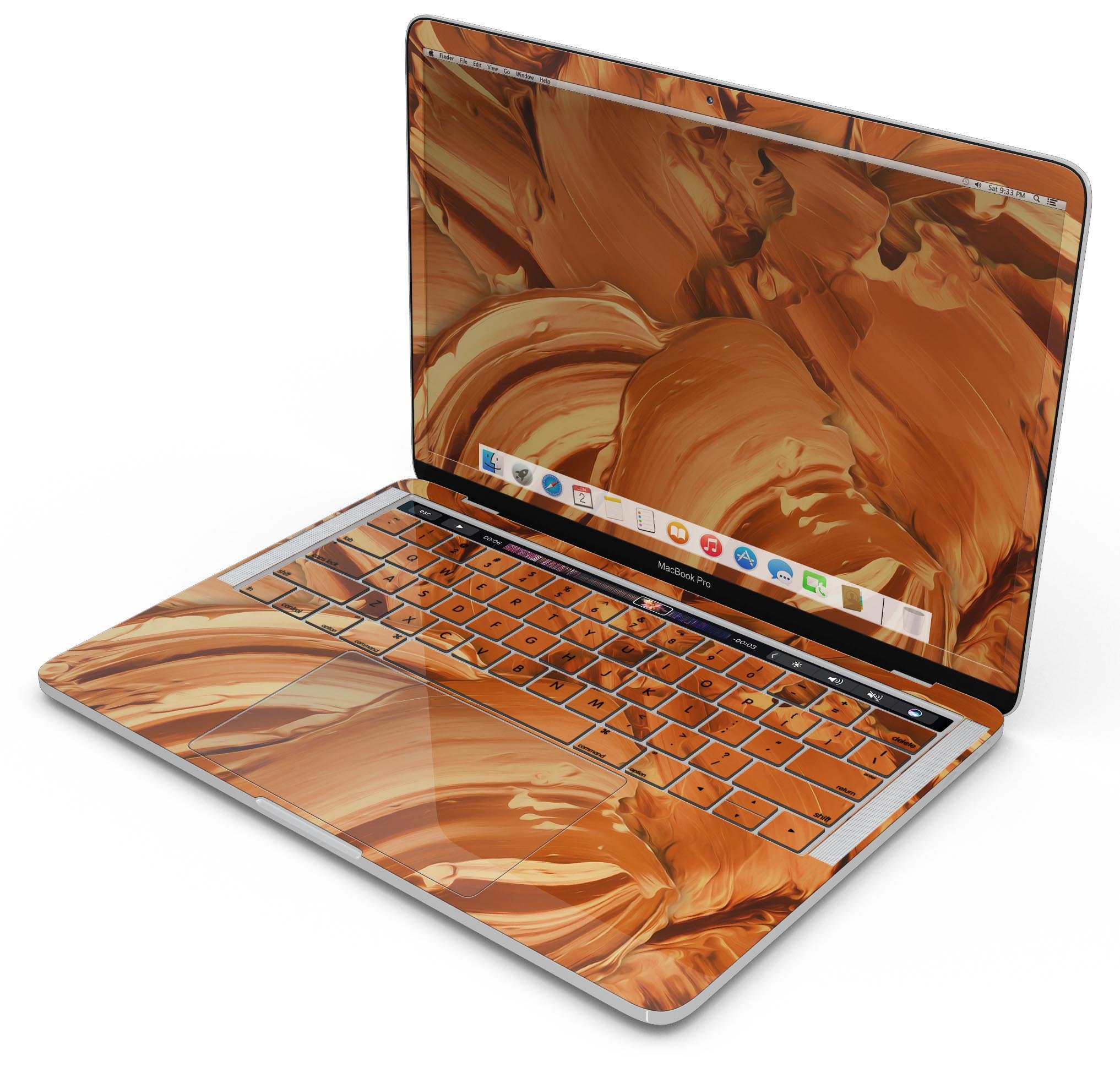 Blurred Abstract Flow V46 skin decal wrap kit for MacBook, showcasing vibrant colors and a sleek design.