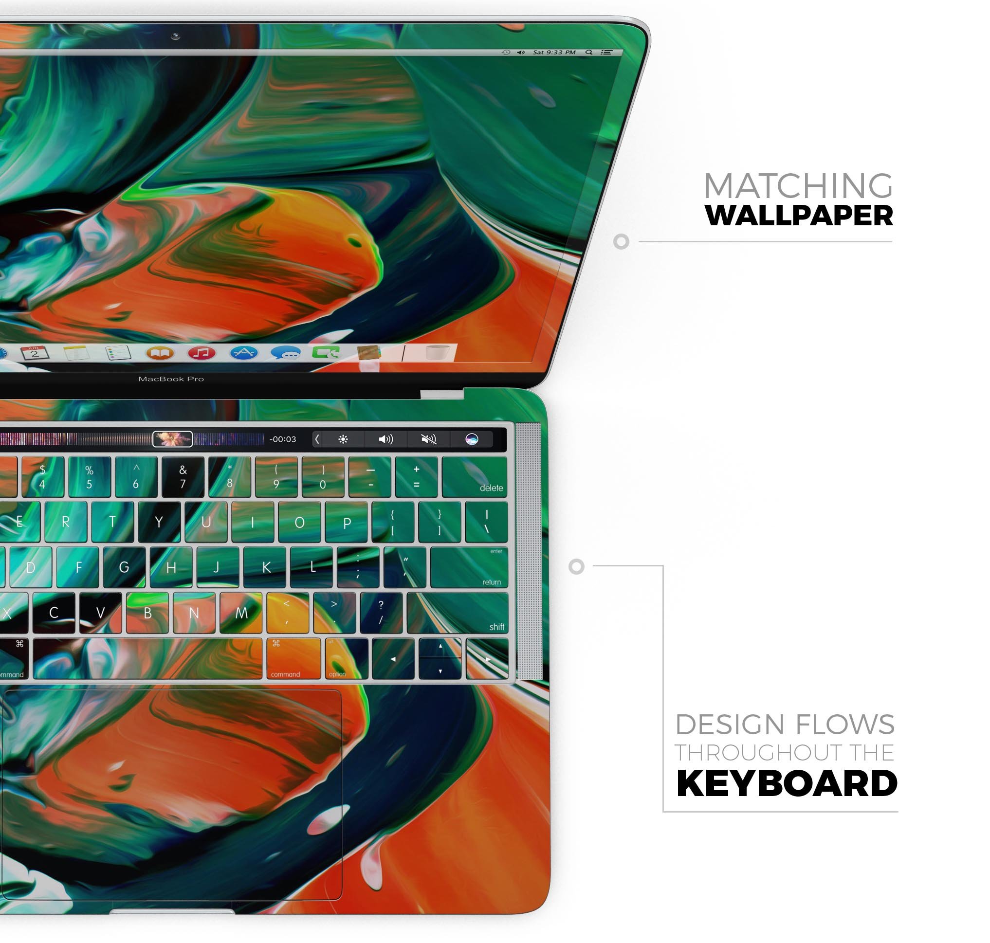 Blurred Abstract Flow V47 skin decal wrap kit for Apple MacBook, showcasing a vibrant abstract design with a smooth finish.