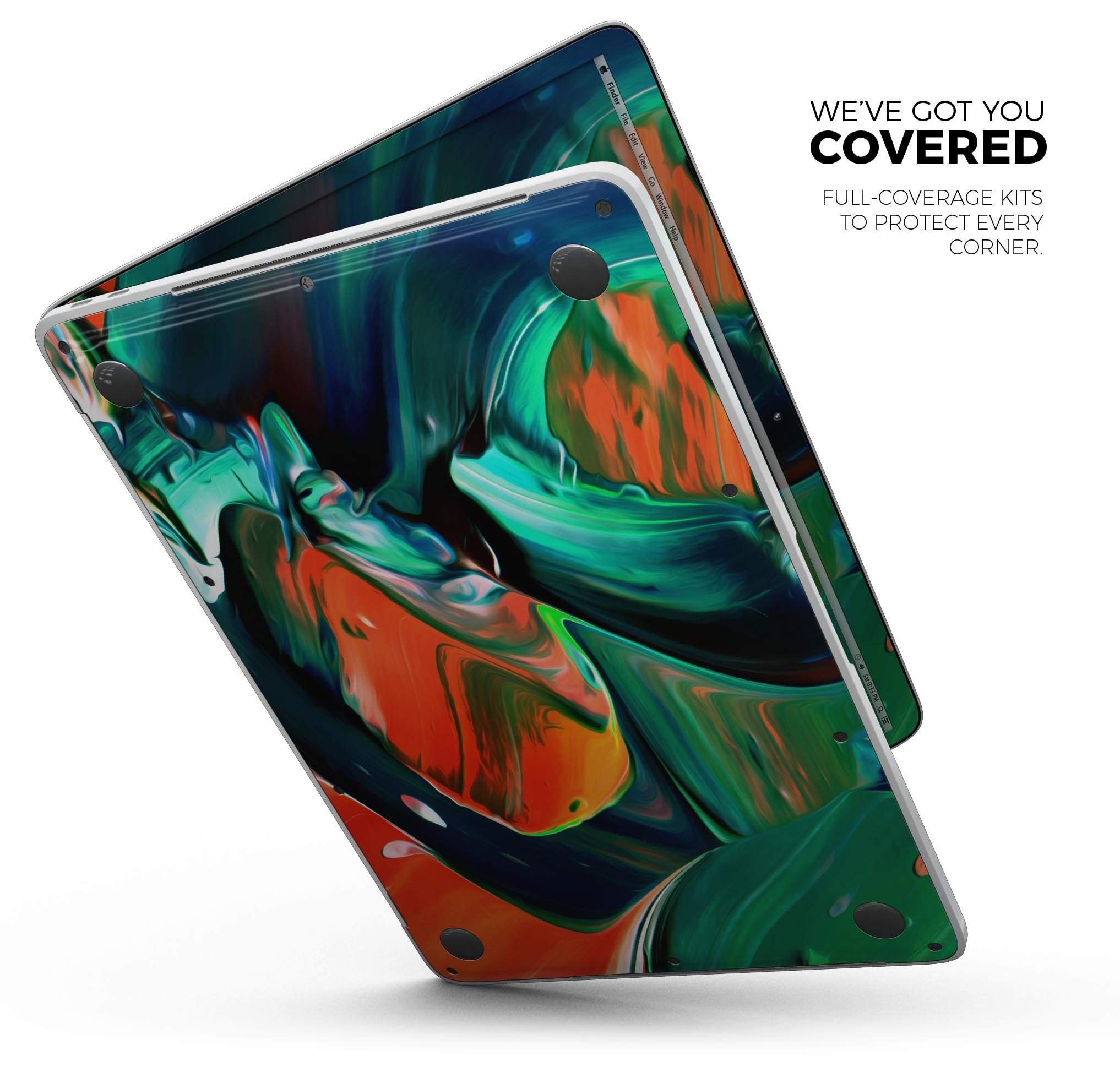 Blurred Abstract Flow V47 skin decal wrap kit for Apple MacBook, showcasing a vibrant abstract design with a smooth finish.