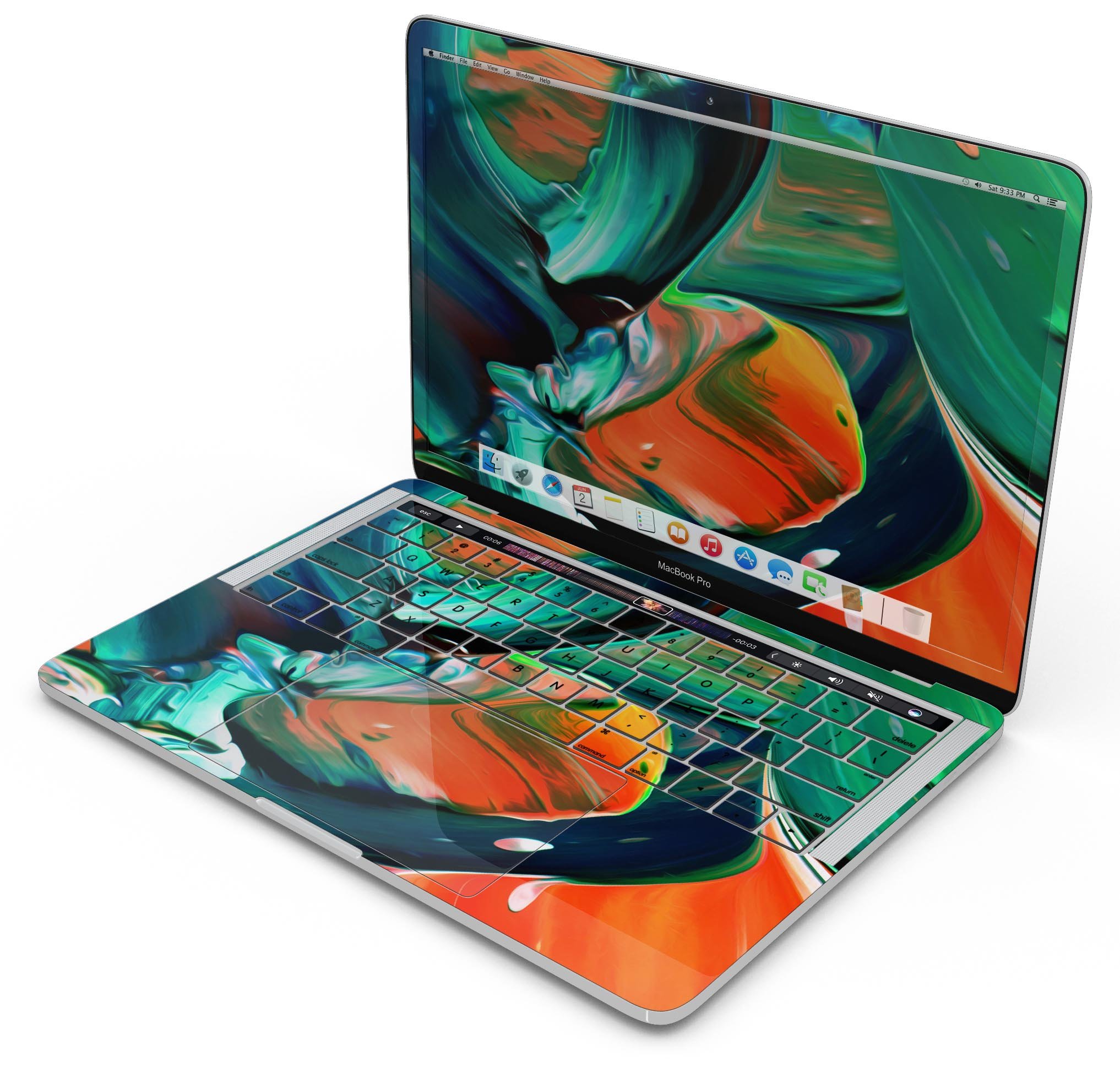 Blurred Abstract Flow V47 skin decal wrap kit for Apple MacBook, showcasing a vibrant abstract design with a smooth finish.