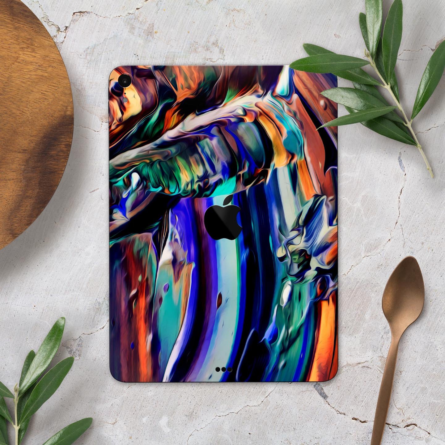 Blurred Abstract Flow V49 skin decal for Apple iPad, showcasing a vibrant abstract design with a smooth finish.