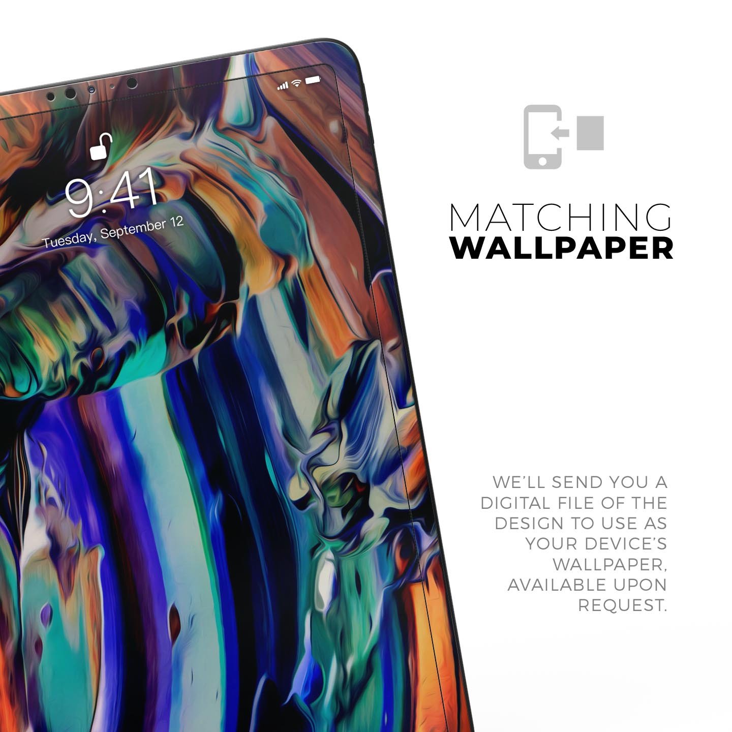 Blurred Abstract Flow V49 skin decal for Apple iPad, showcasing a vibrant abstract design with a smooth finish.