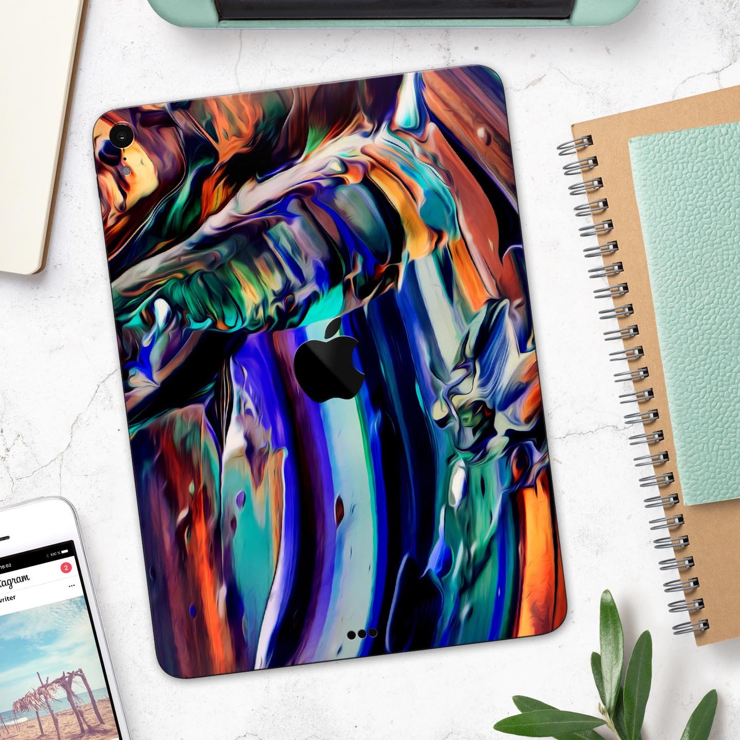 Blurred Abstract Flow V49 skin decal for Apple iPad, showcasing a vibrant abstract design with a smooth finish.