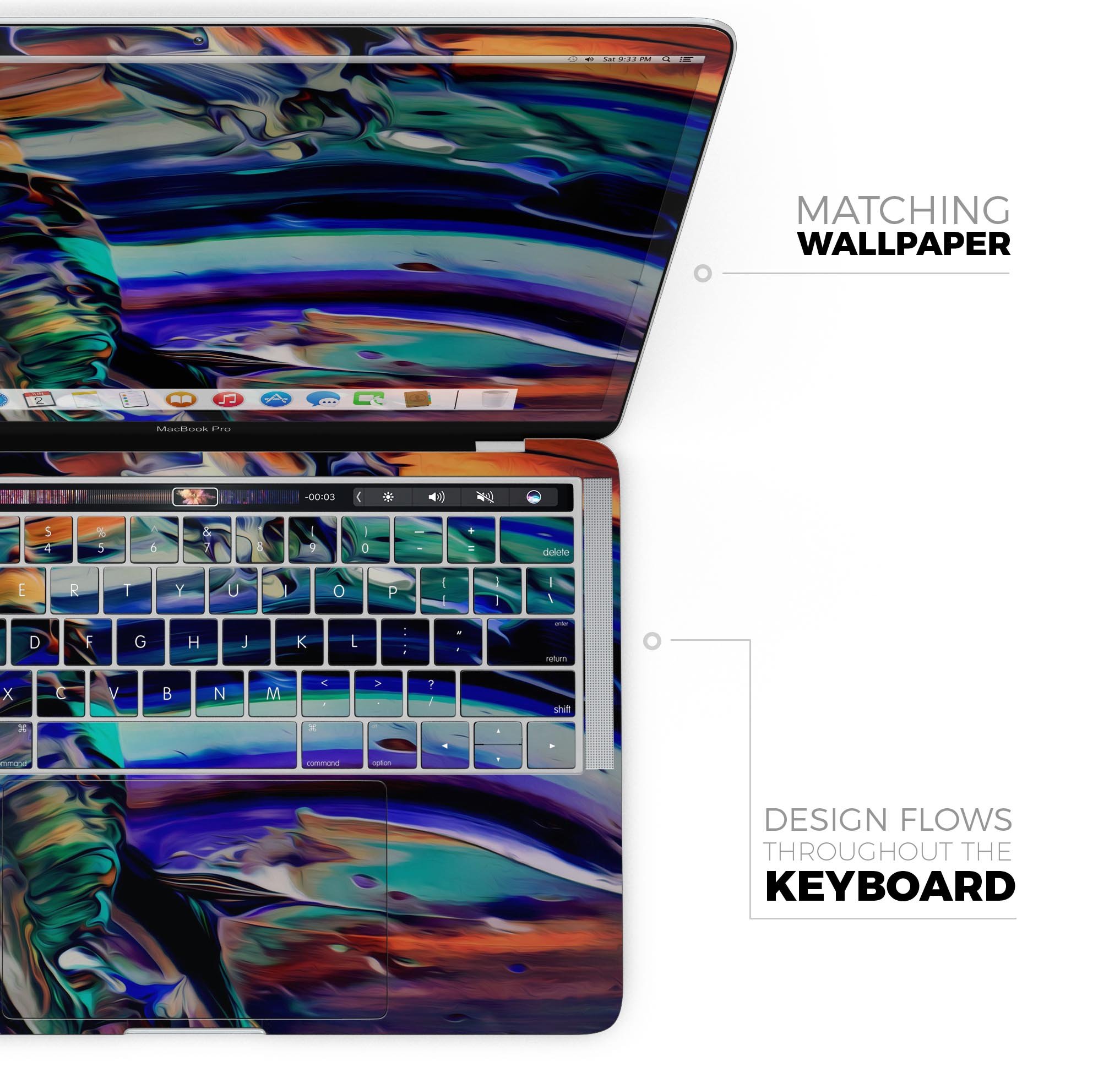 Blurred Abstract Flow V49 skin decal wrap kit for MacBook, showcasing a stylish abstract design with a soft-matte finish.