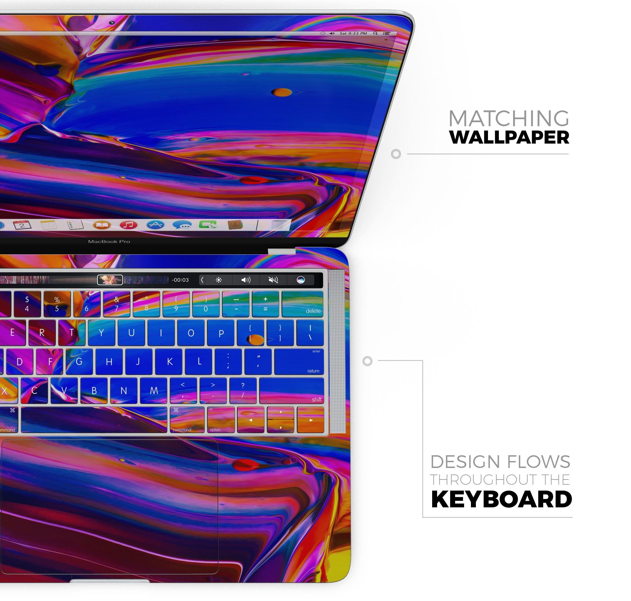 Blurred Abstract Flow V5 skin decal wrap kit for MacBook, showcasing vibrant colors and a sleek design.