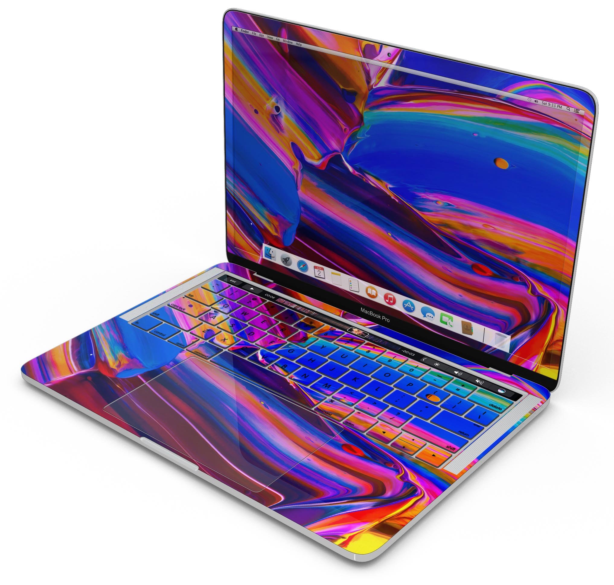 Blurred Abstract Flow V5 skin decal wrap kit for MacBook, showcasing vibrant colors and a sleek design.