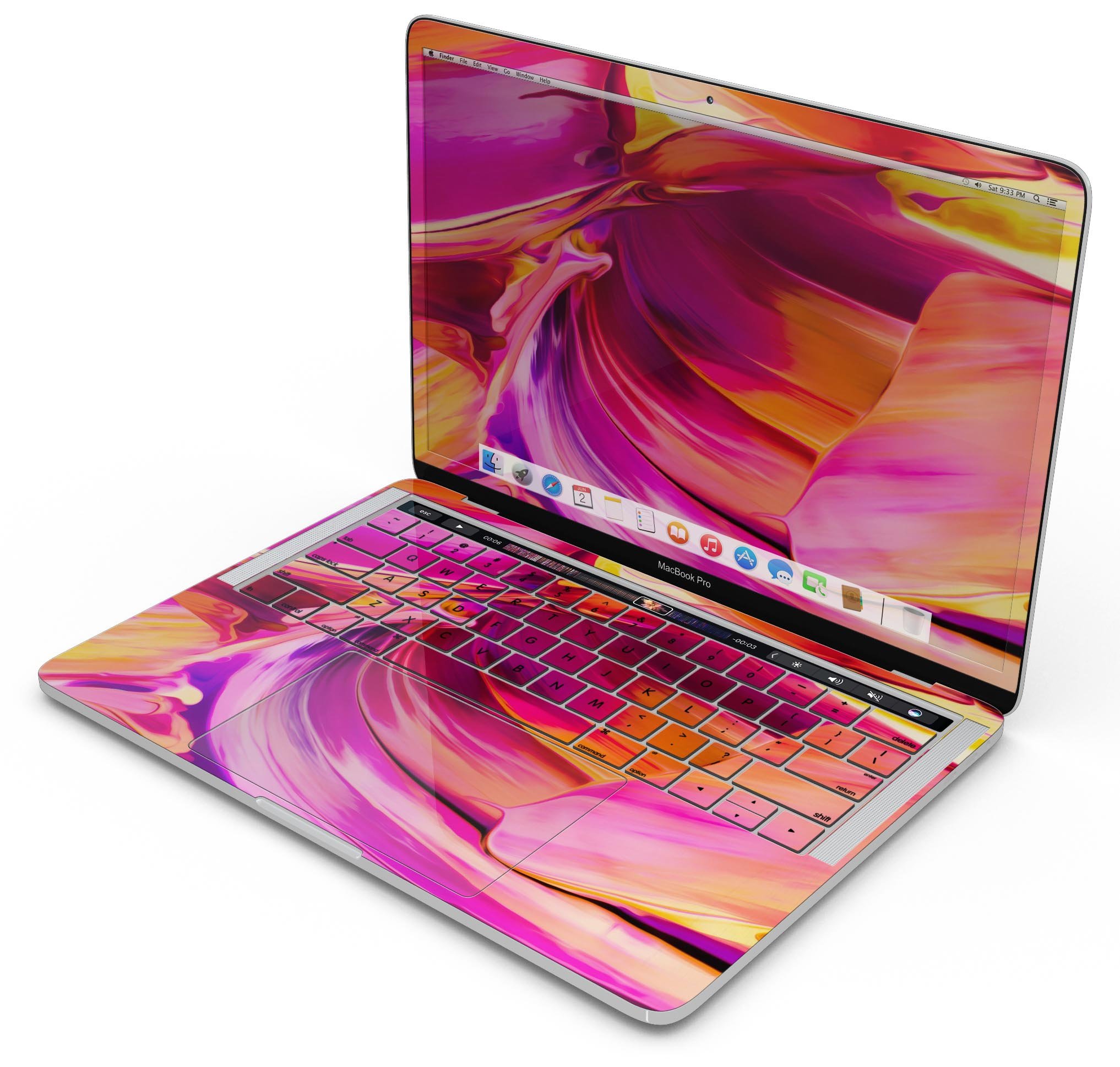 Blurred Abstract Flow V50 skin decal wrap kit for Apple MacBook, showcasing vibrant design and premium vinyl material.