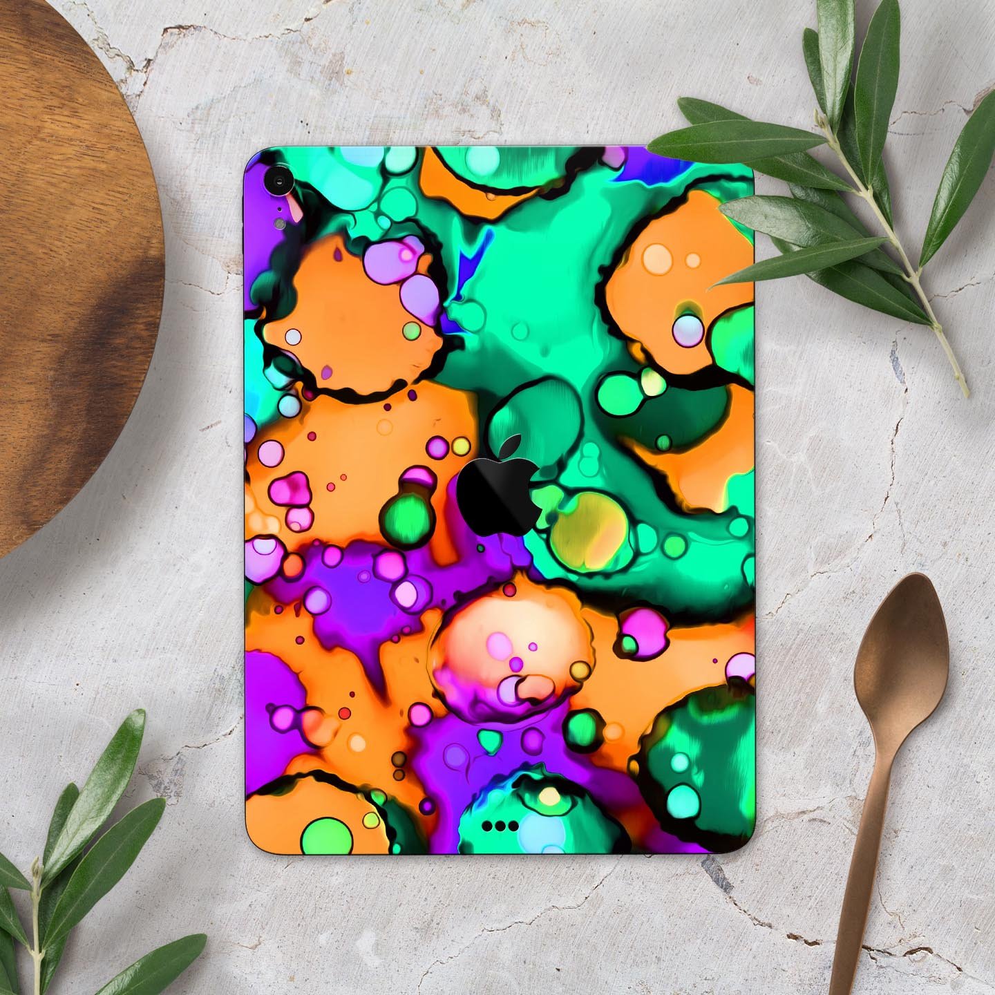 Blurred Abstract Flow V52 skin decal for Apple iPad, showcasing a vibrant abstract design with a smooth finish.