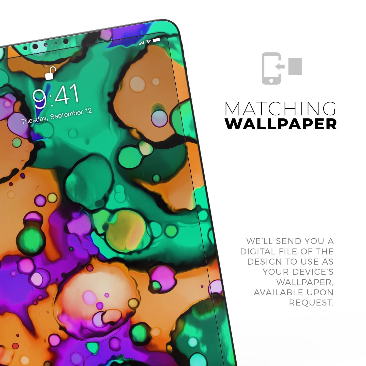 Blurred Abstract Flow V52 skin decal for Apple iPad, showcasing a vibrant abstract design with a smooth finish.