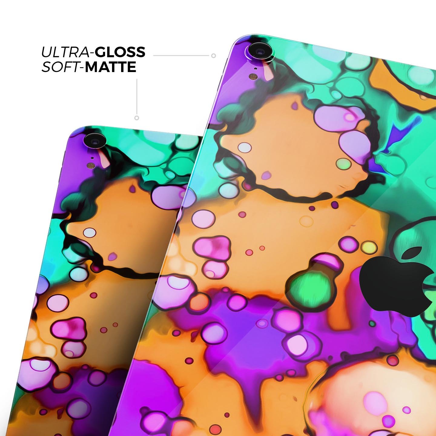 Blurred Abstract Flow V52 skin decal for Apple iPad, showcasing a vibrant abstract design with a smooth finish.