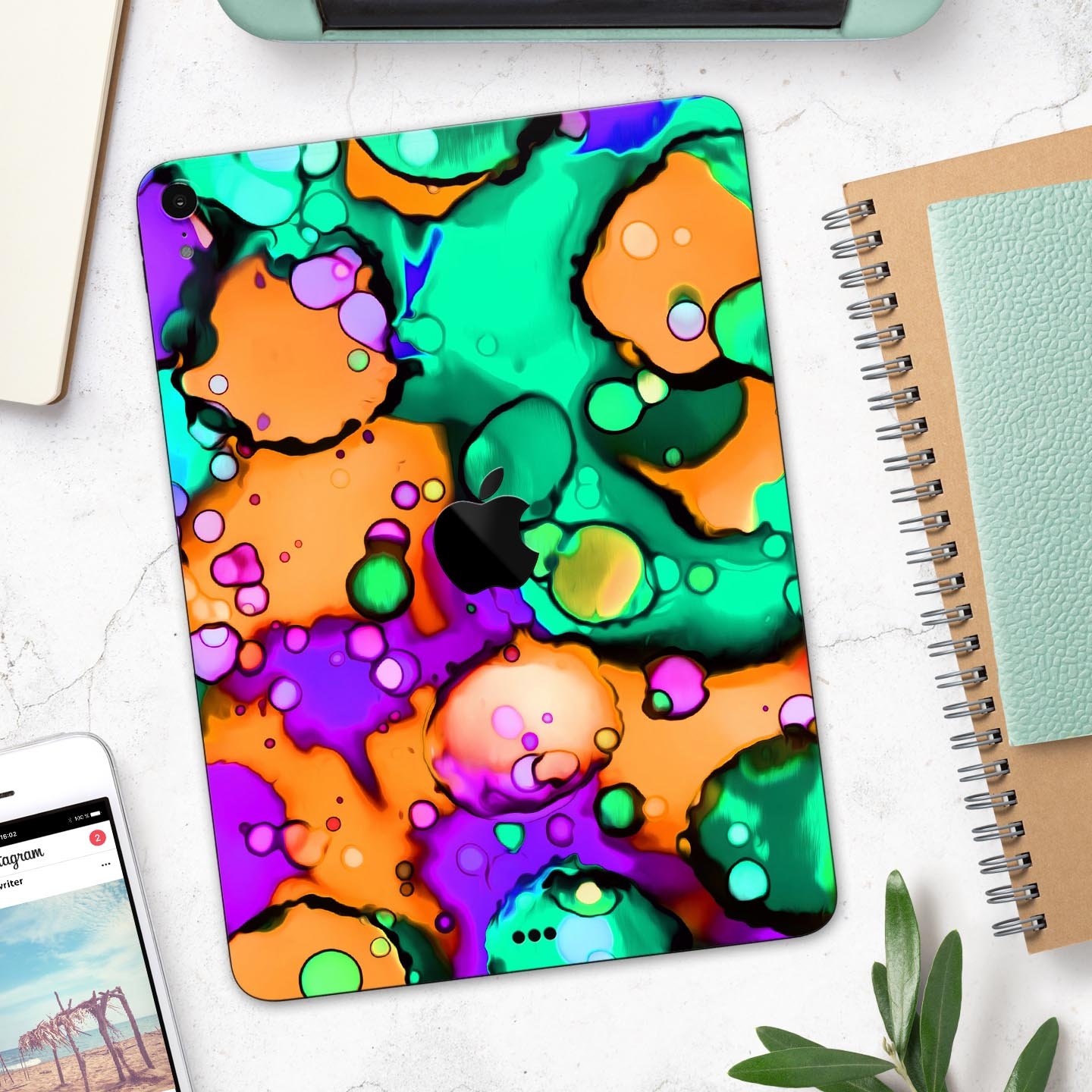 Blurred Abstract Flow V52 skin decal for Apple iPad, showcasing a vibrant abstract design with a smooth finish.