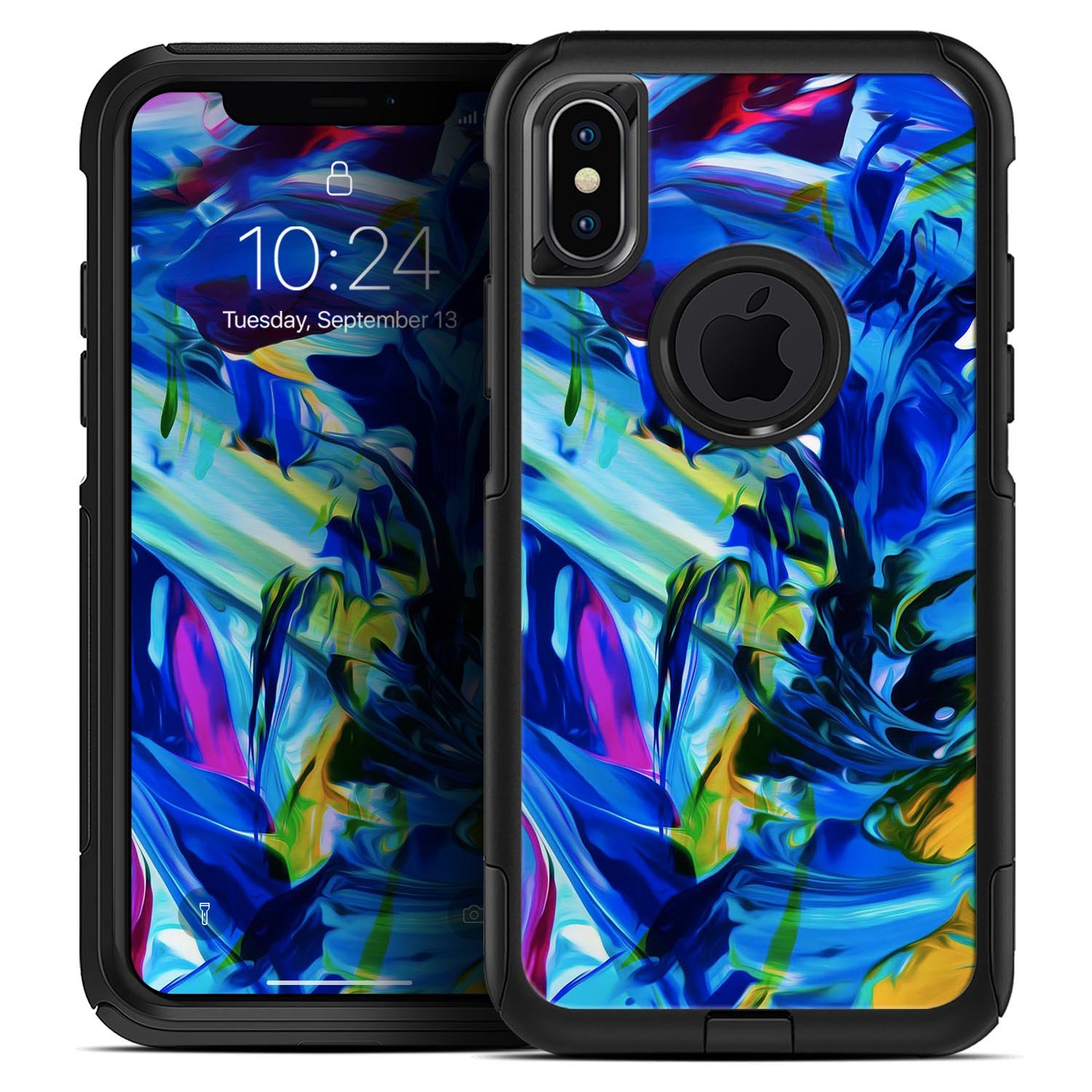 Blurred Abstract Flow V53 Skin Kit designed for iPhone OtterBox cases, showcasing vibrant abstract design and premium quality materials.