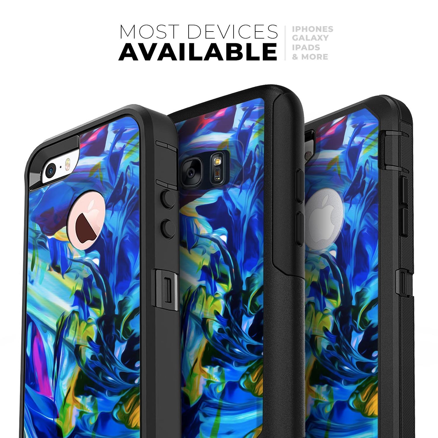 Blurred Abstract Flow V53 Skin Kit designed for iPhone OtterBox cases, showcasing vibrant abstract design and premium quality materials.