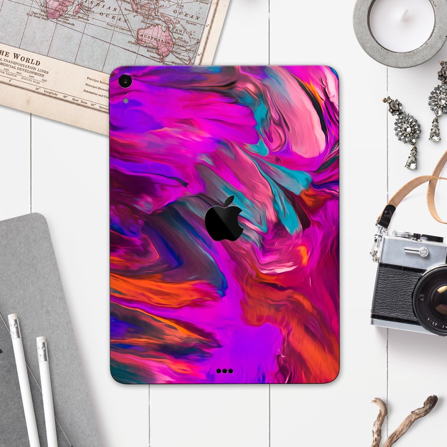 Blurred Abstract Flow V56 skin decal for Apple iPad, showcasing a vibrant abstract design with a smooth finish.