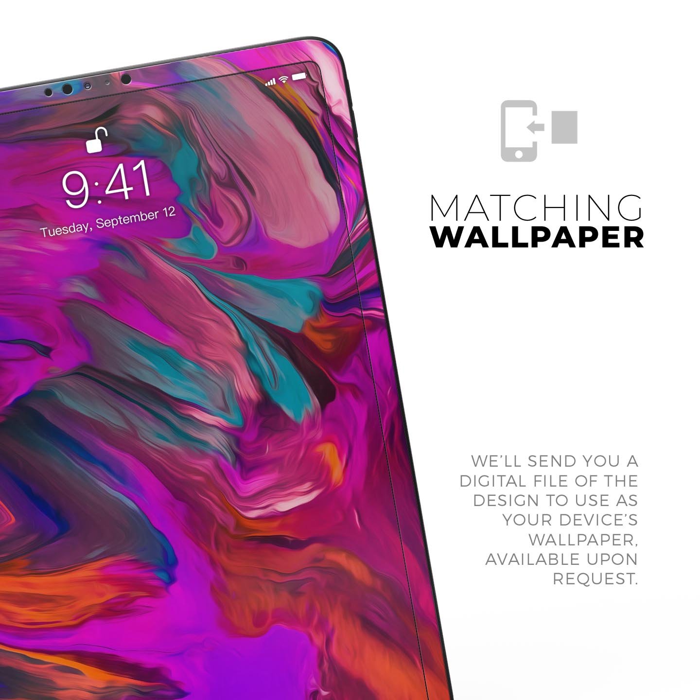 Blurred Abstract Flow V56 skin decal for Apple iPad, showcasing a vibrant abstract design with a smooth finish.