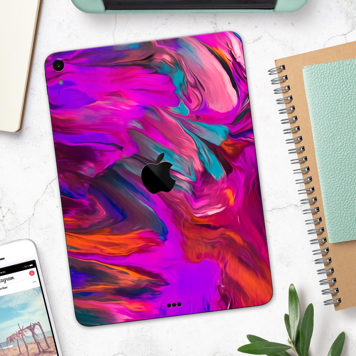 Blurred Abstract Flow V56 skin decal for Apple iPad, showcasing a vibrant abstract design with a smooth finish.