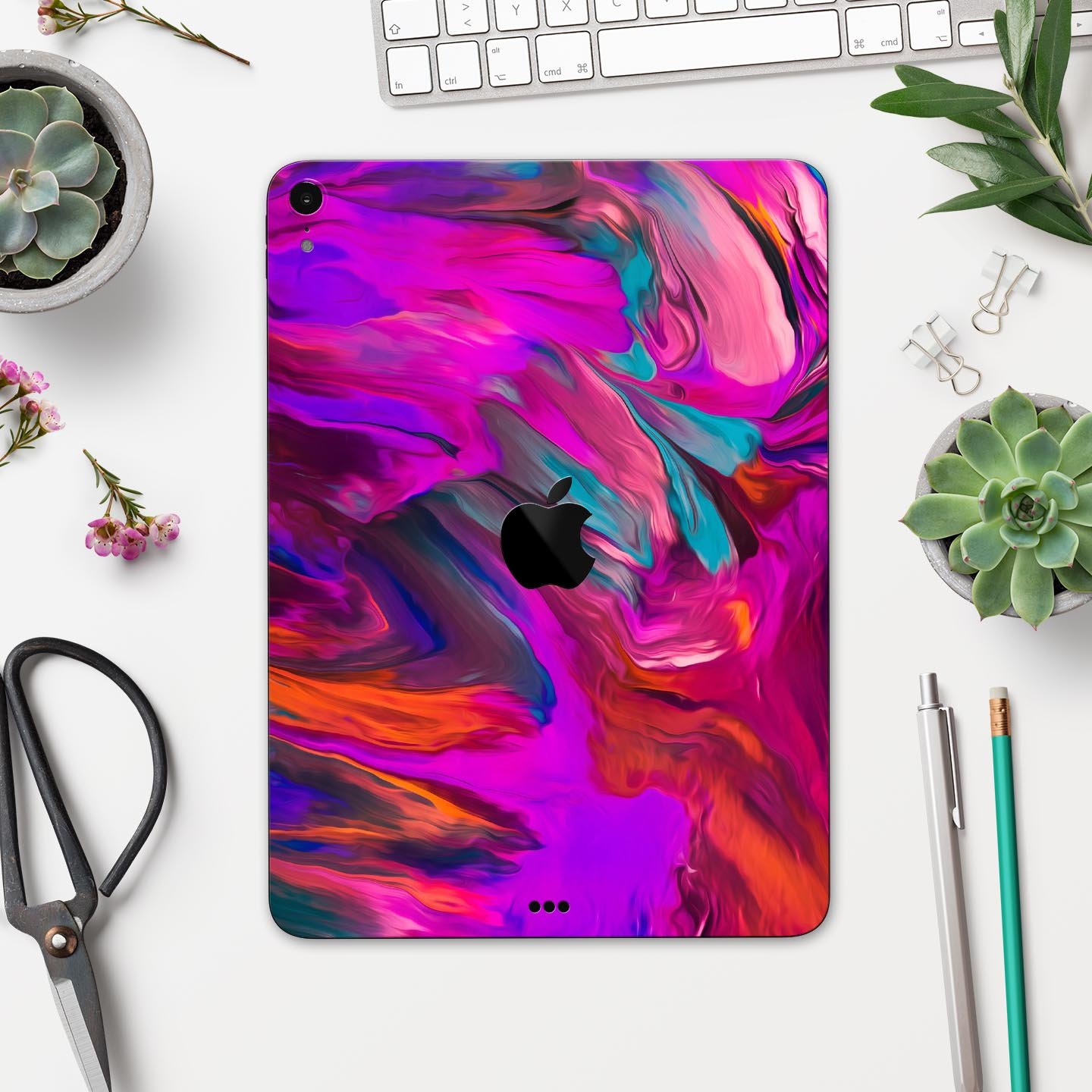 Blurred Abstract Flow V56 skin decal for Apple iPad, showcasing a vibrant abstract design with a smooth finish.