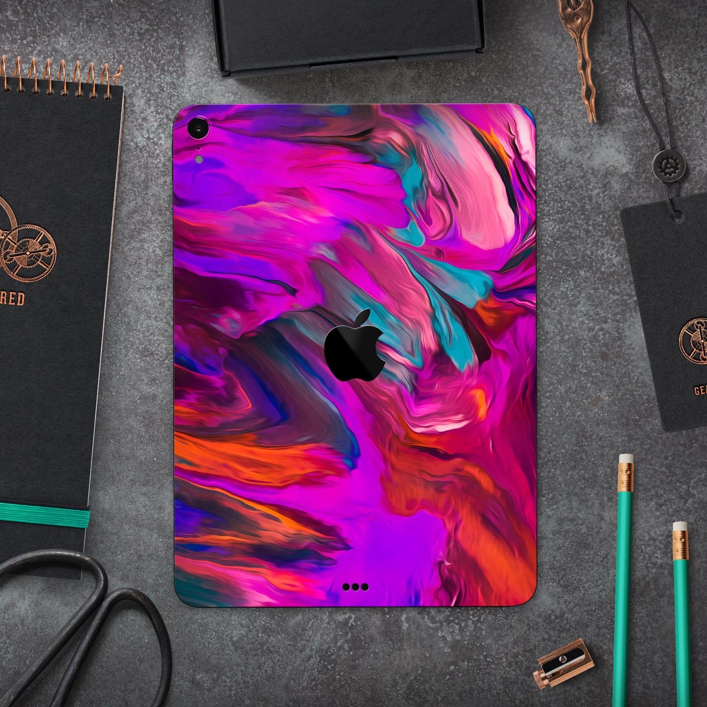 Blurred Abstract Flow V56 skin decal for Apple iPad, showcasing a vibrant abstract design with a smooth finish.