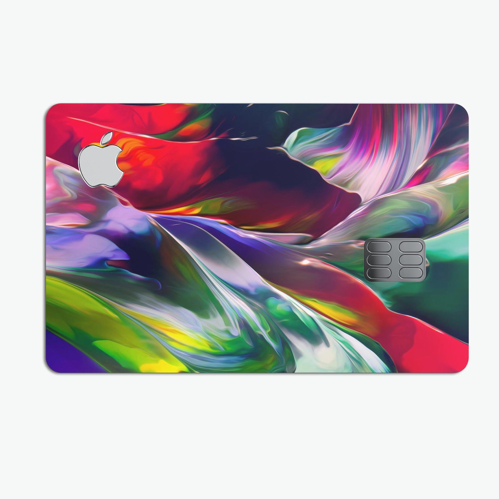 Blurred Abstract Flow V57 skin decal for Apple Card, showcasing a vibrant abstract design with a premium finish.