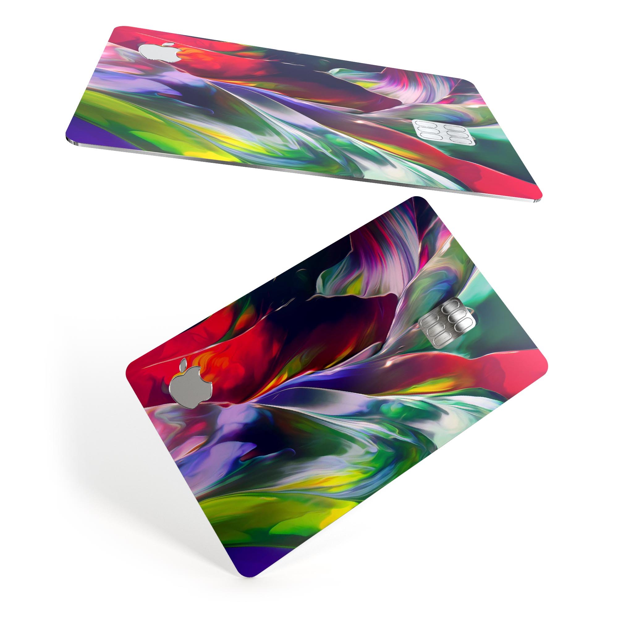 Blurred Abstract Flow V57 skin decal for Apple Card, showcasing a vibrant abstract design with a premium finish.