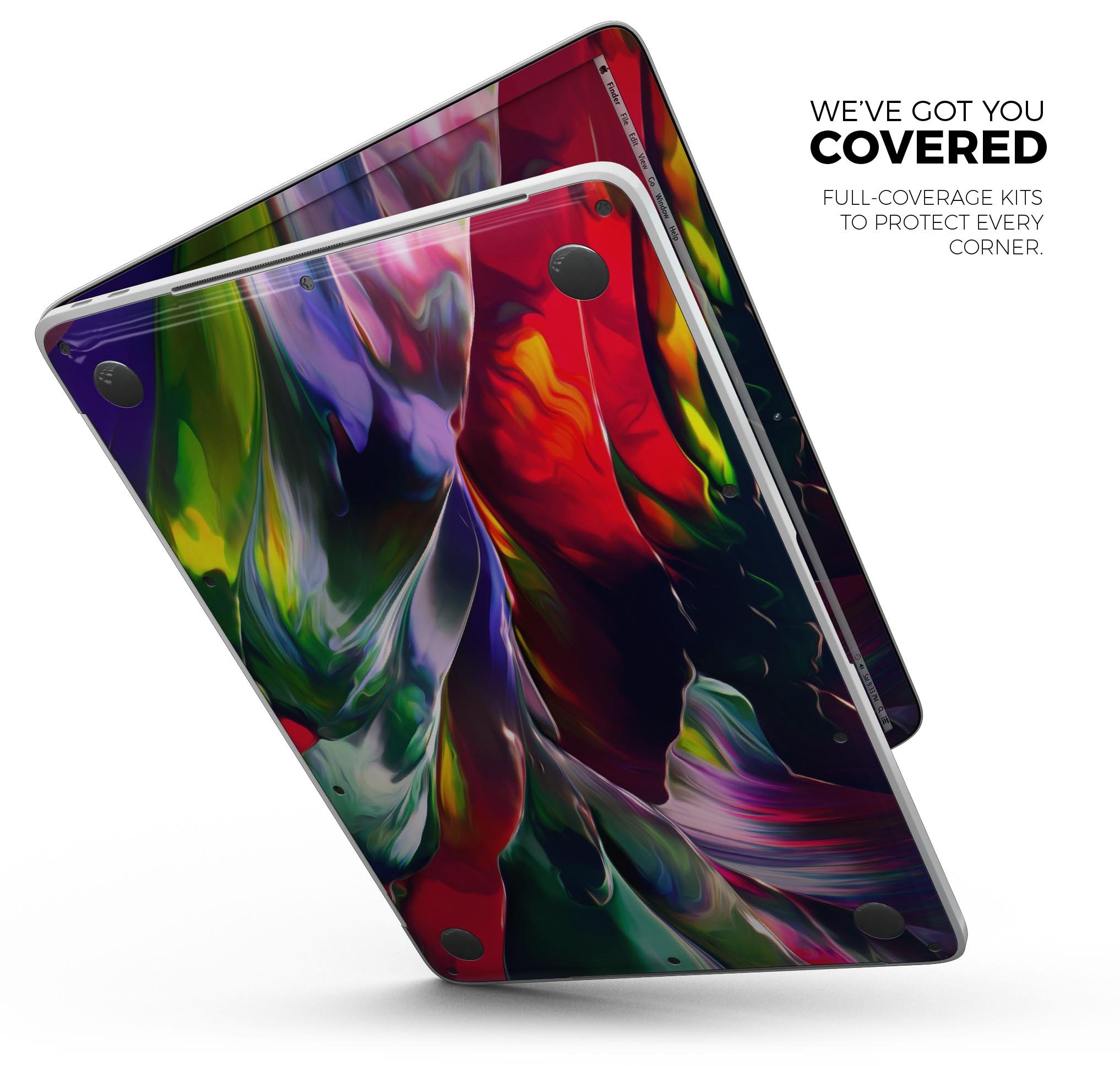 Blurred Abstract Flow V57 skin decal wrap kit for MacBook, showcasing vibrant colors and sleek design.