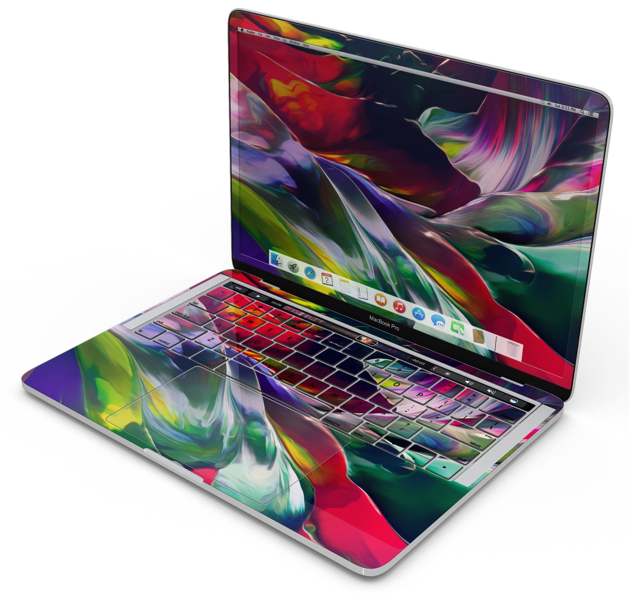 Blurred Abstract Flow V57 skin decal wrap kit for MacBook, showcasing vibrant colors and sleek design.