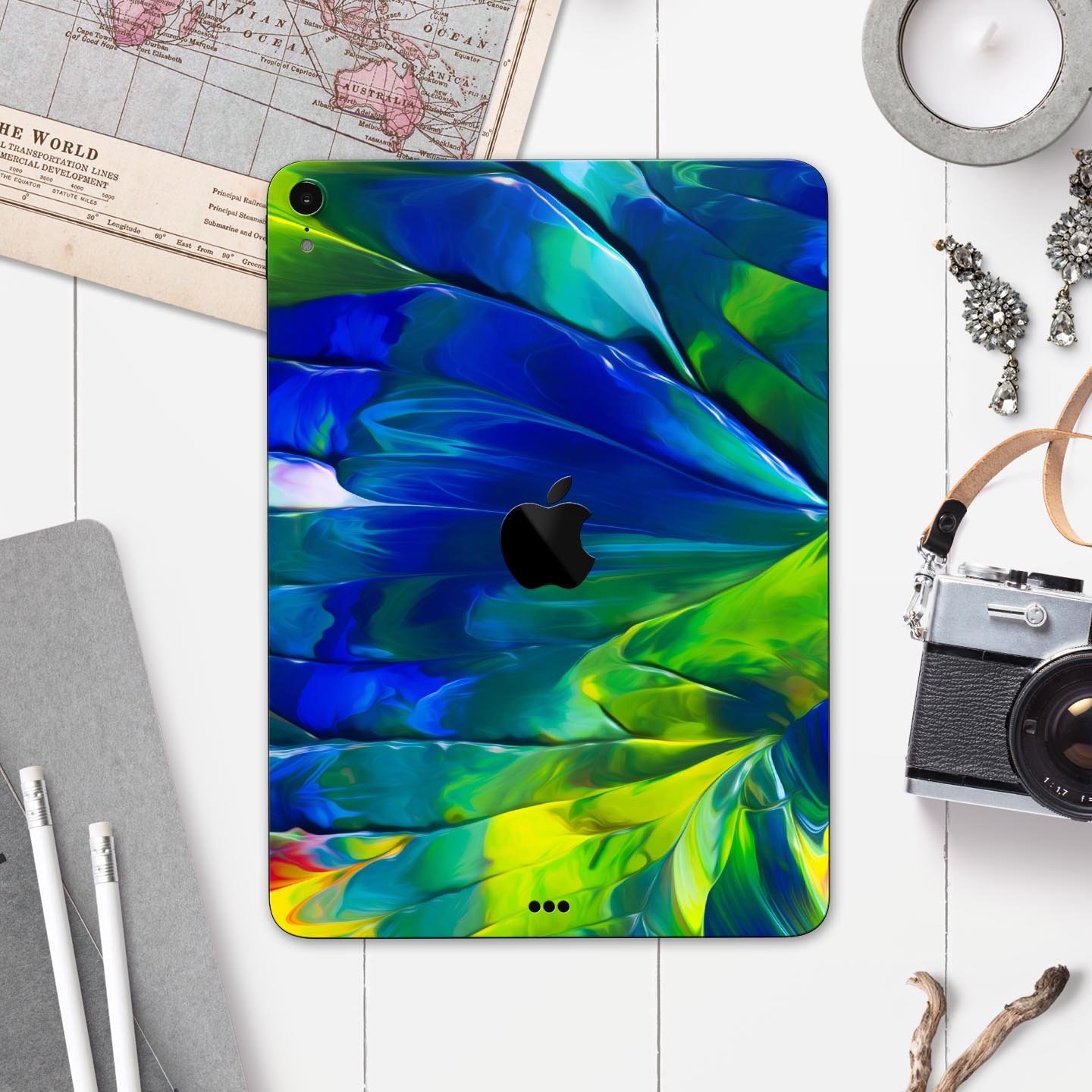 Blurred Abstract Flow V58 skin decal for Apple iPad, showcasing vibrant abstract design and premium 3M material.