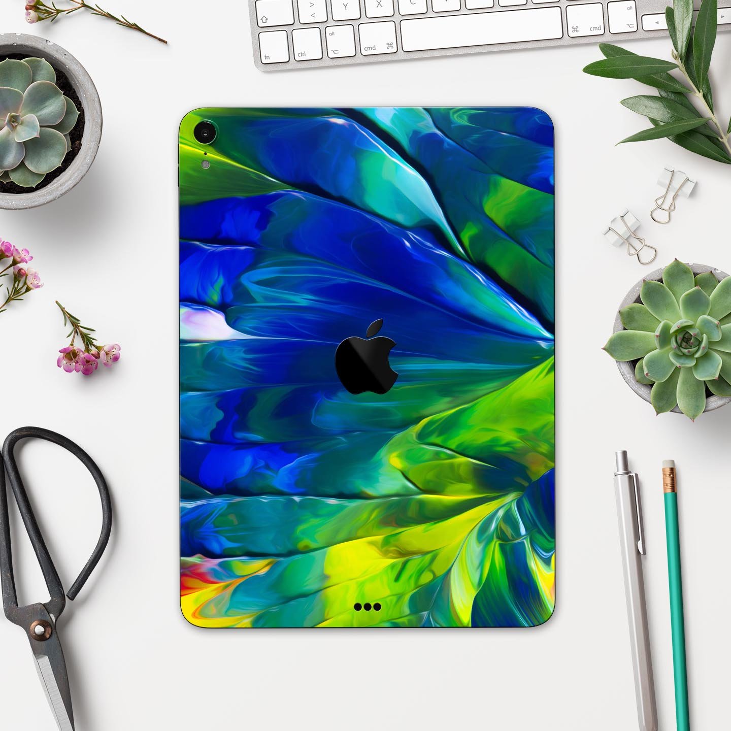 Blurred Abstract Flow V58 skin decal for Apple iPad, showcasing vibrant abstract design and premium 3M material.