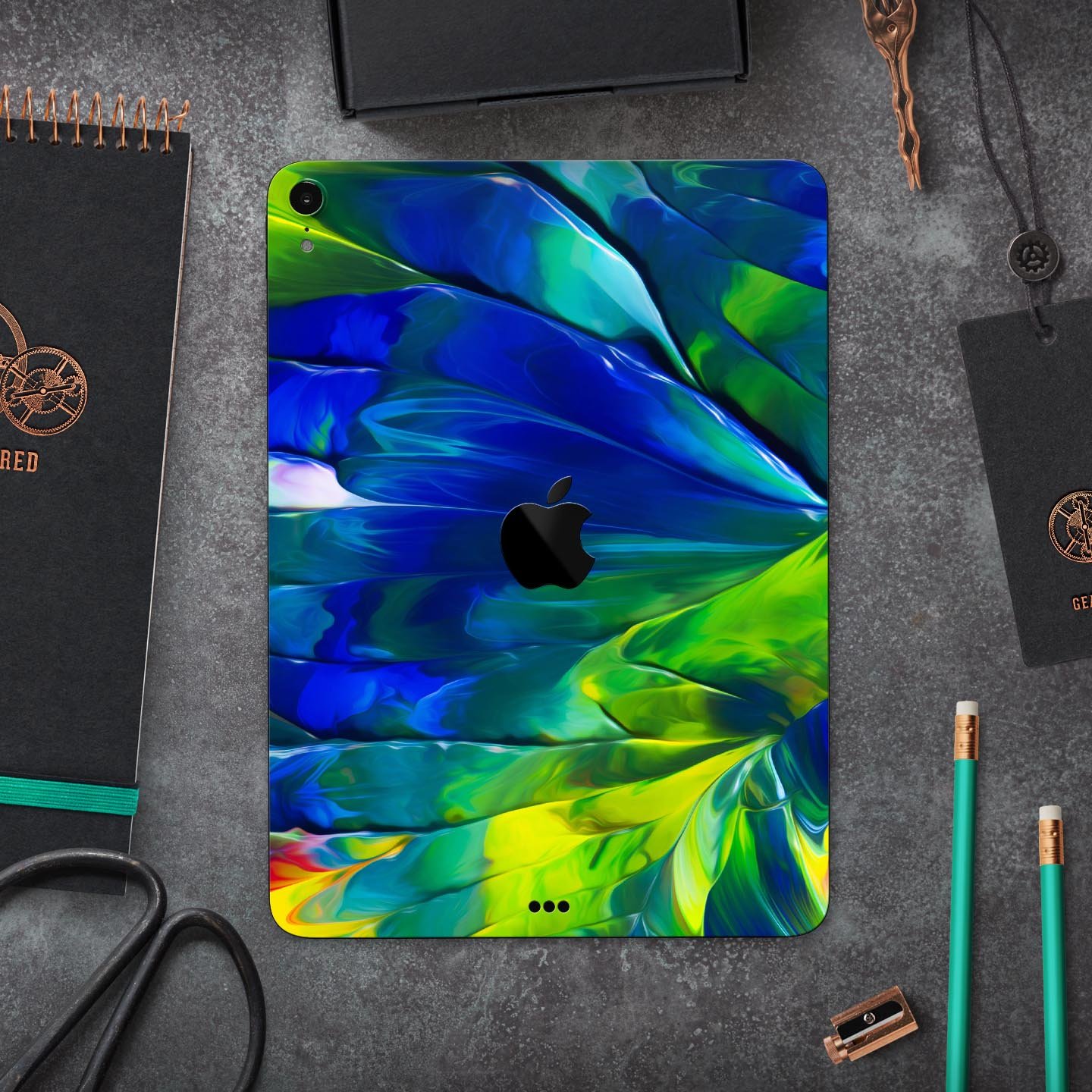 Blurred Abstract Flow V58 skin decal for Apple iPad, showcasing vibrant abstract design and premium 3M material.