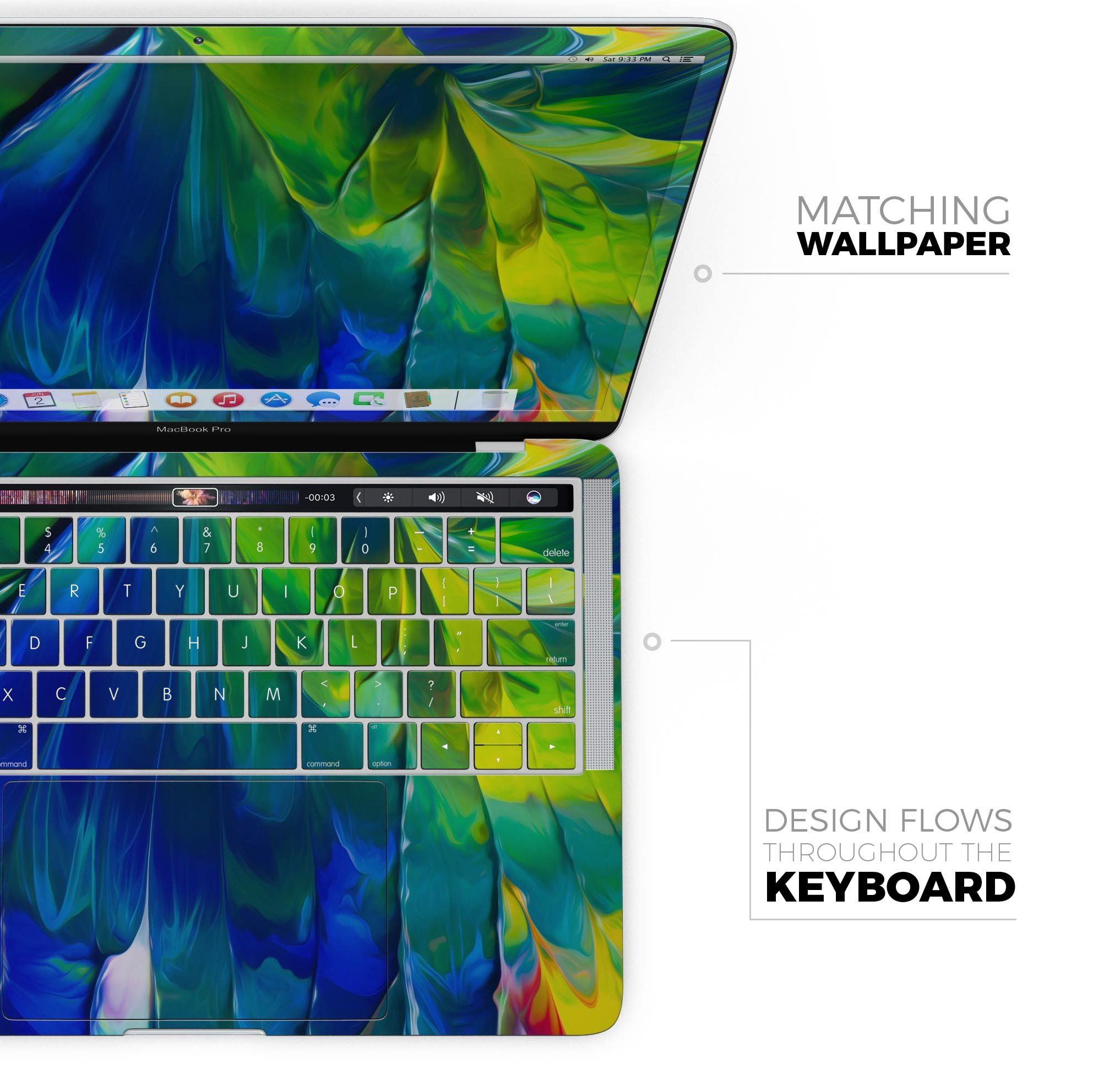 Blurred Abstract Flow V58 skin decal wrap kit for MacBook, showcasing vibrant abstract design and premium vinyl material.