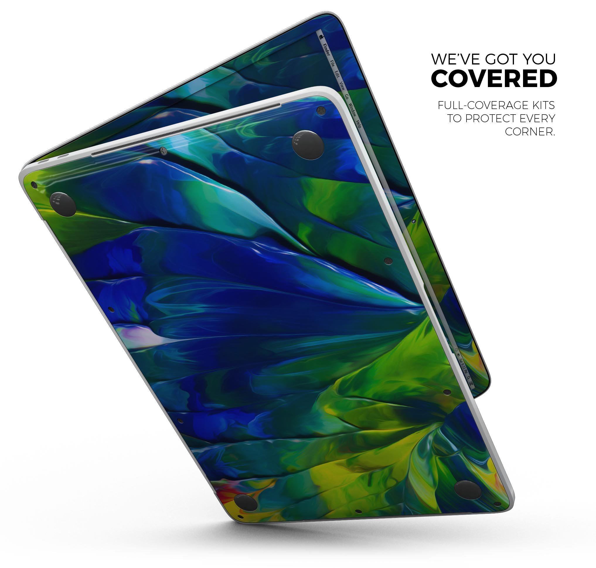 Blurred Abstract Flow V58 skin decal wrap kit for MacBook, showcasing vibrant abstract design and premium vinyl material.