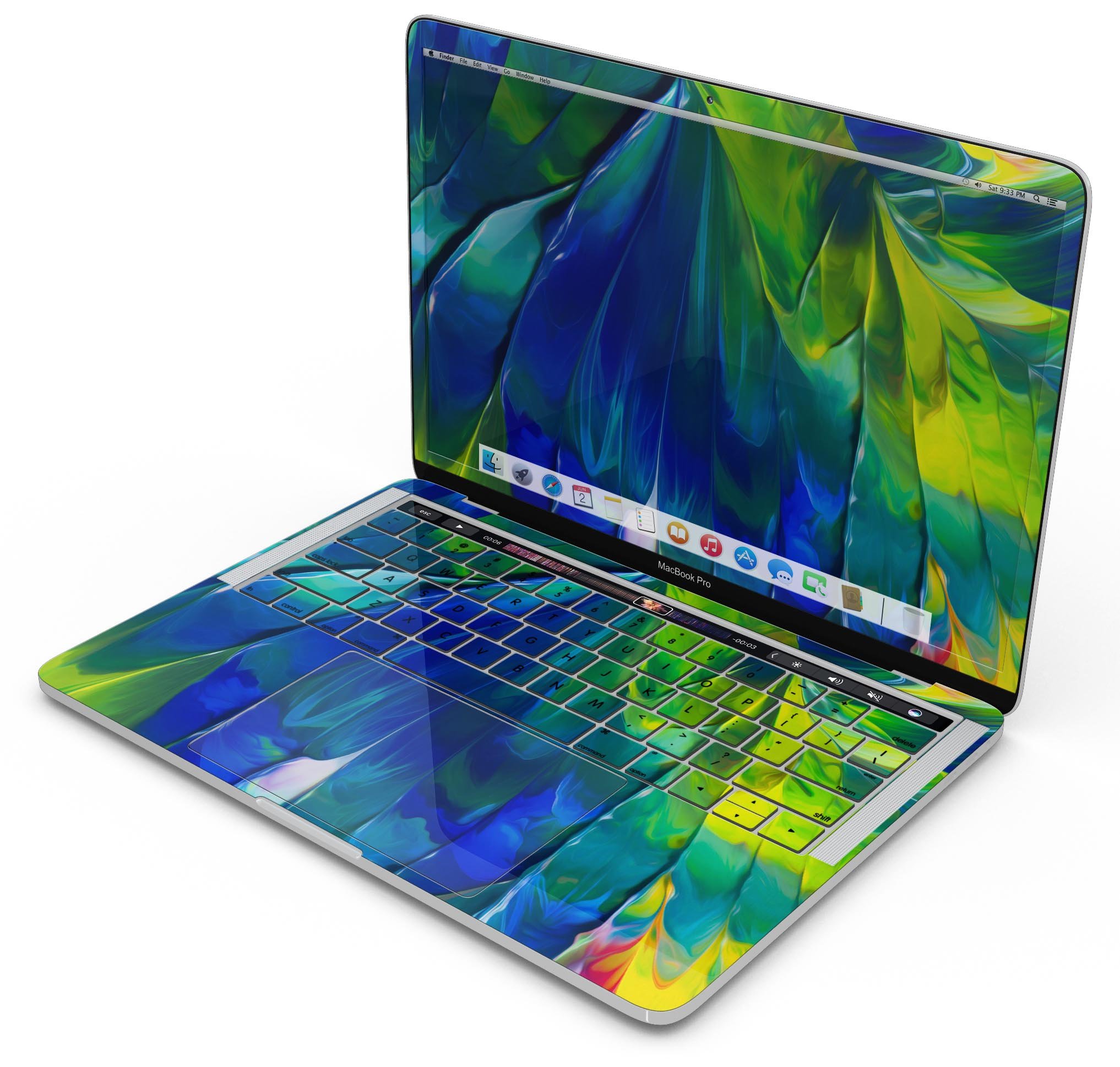 Blurred Abstract Flow V58 skin decal wrap kit for MacBook, showcasing vibrant abstract design and premium vinyl material.