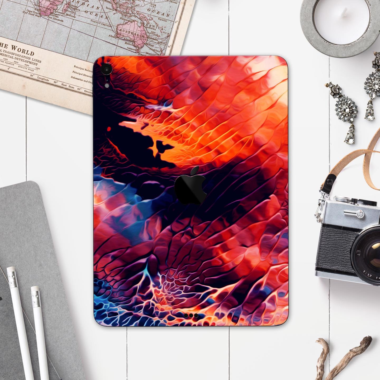 Blurred Abstract Flow V59 skin decal for Apple iPad, showcasing a vibrant abstract design with a smooth finish.