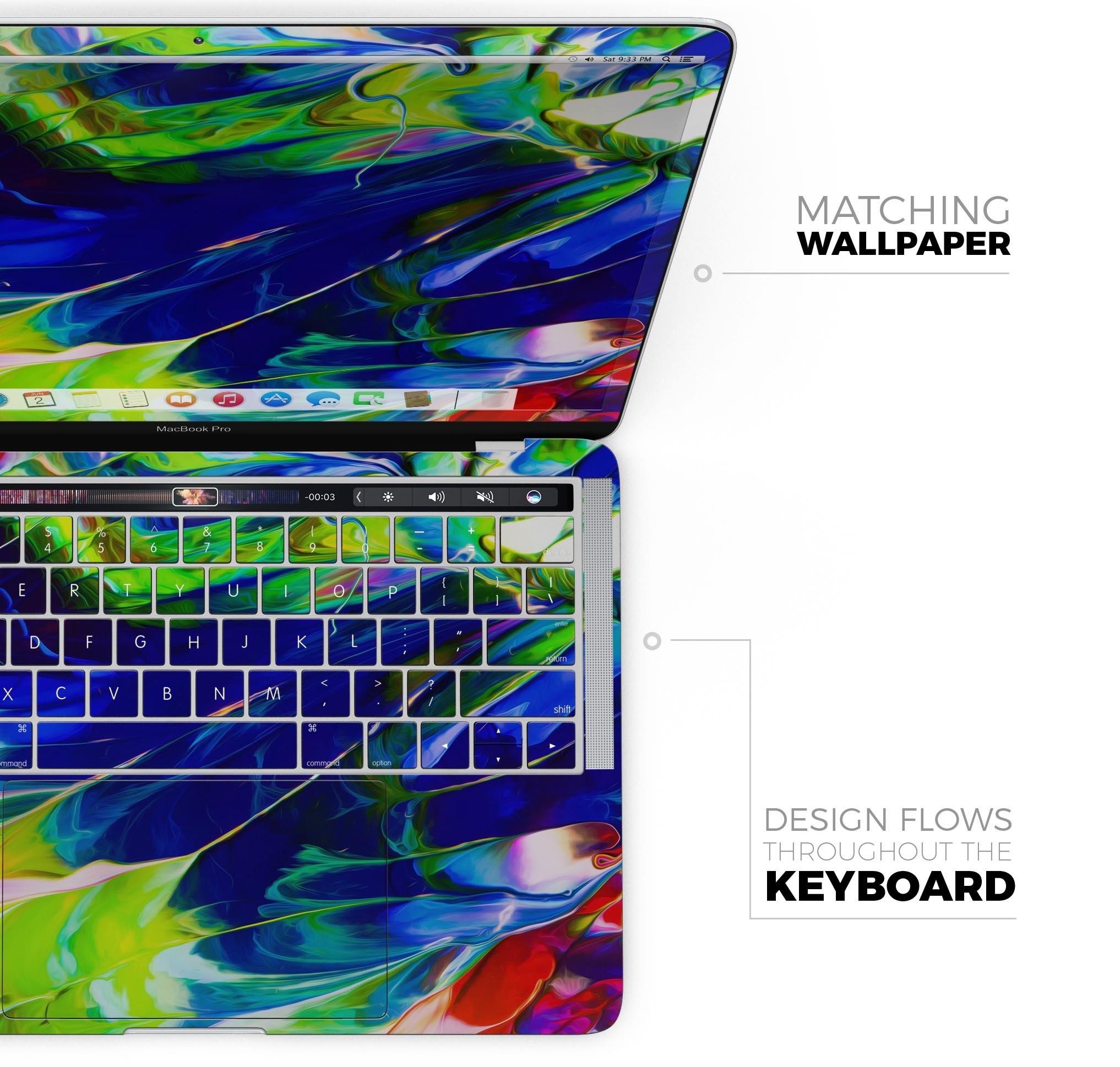 Blurred Abstract Flow V6 skin decal wrap kit for Apple MacBook, showcasing vibrant abstract design and premium vinyl material.