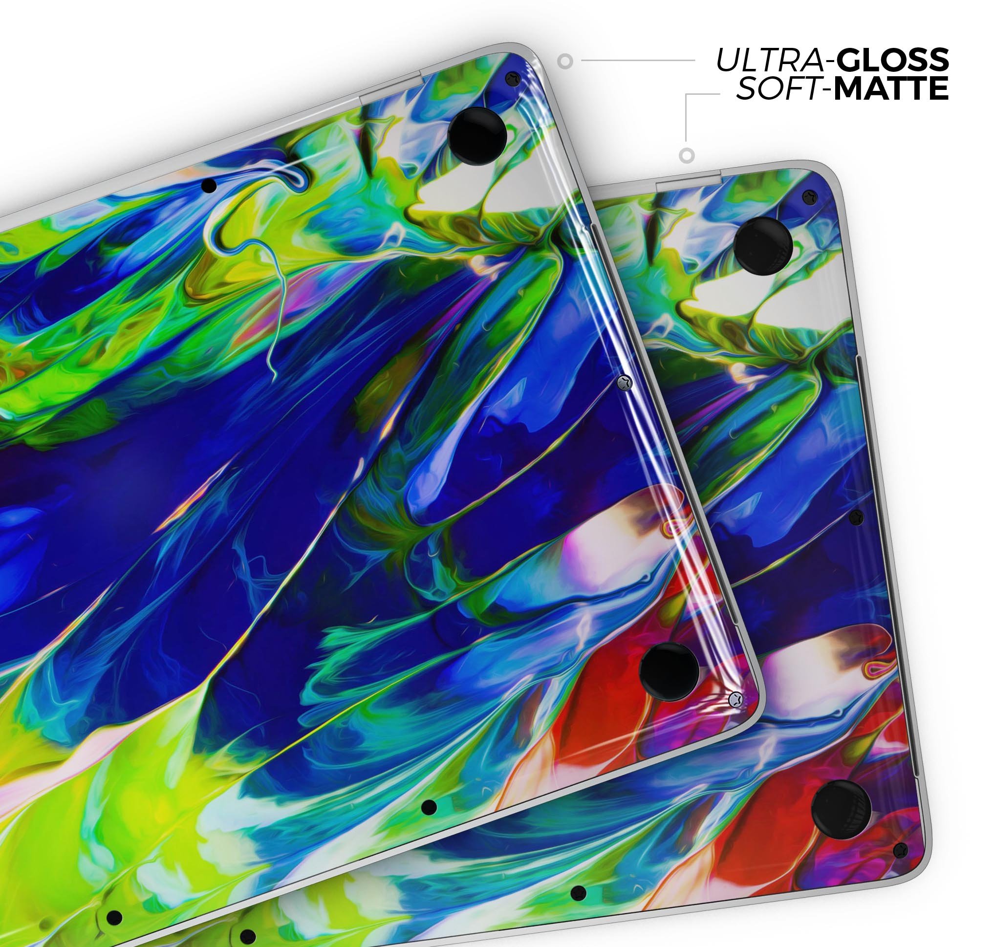 Blurred Abstract Flow V6 skin decal wrap kit for Apple MacBook, showcasing vibrant abstract design and premium vinyl material.