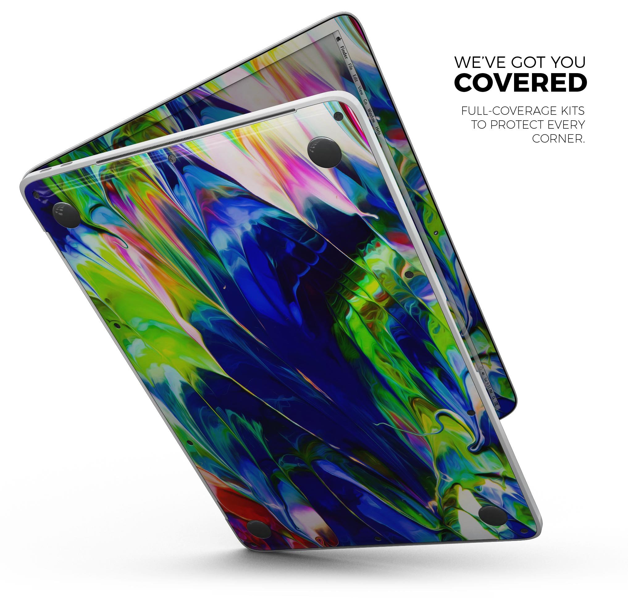 Blurred Abstract Flow V6 skin decal wrap kit for Apple MacBook, showcasing vibrant abstract design and premium vinyl material.