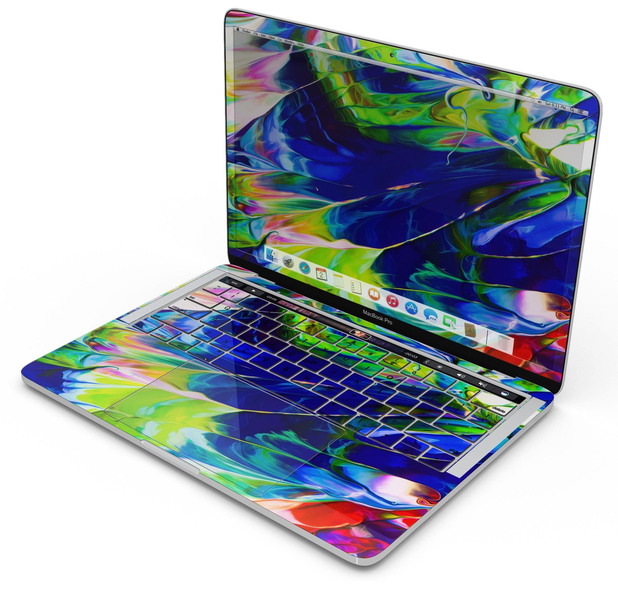 Blurred Abstract Flow V6 skin decal wrap kit for Apple MacBook, showcasing vibrant abstract design and premium vinyl material.