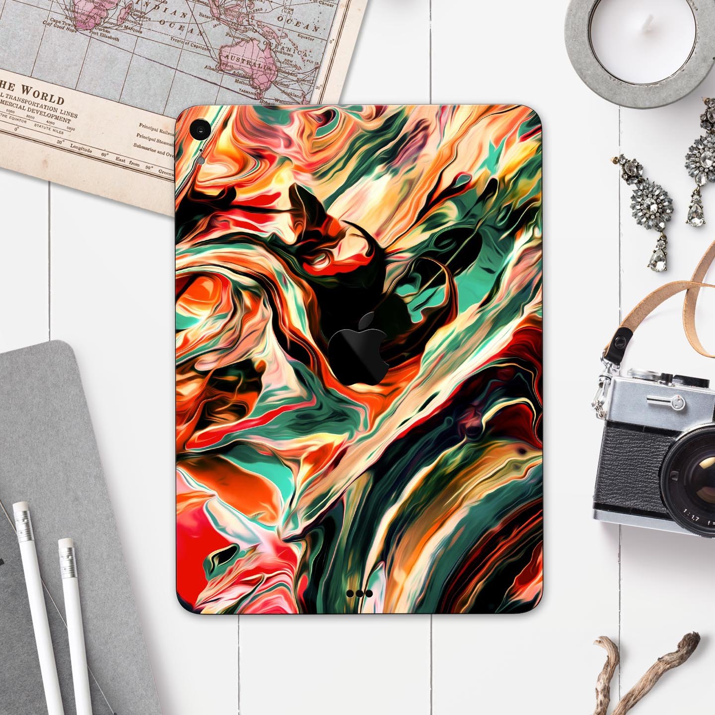 Blurred Abstract Flow V60 skin decal for Apple iPad, showcasing vibrant abstract design and premium 3M material.