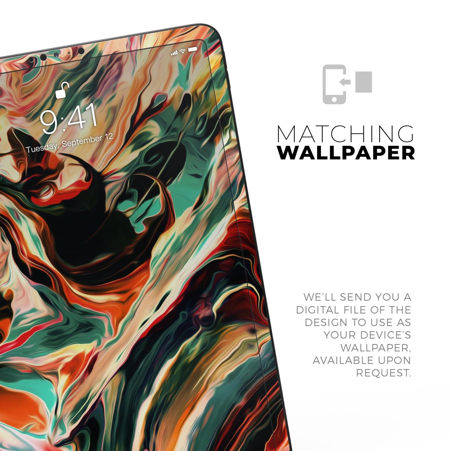 Blurred Abstract Flow V60 skin decal for Apple iPad, showcasing vibrant abstract design and premium 3M material.