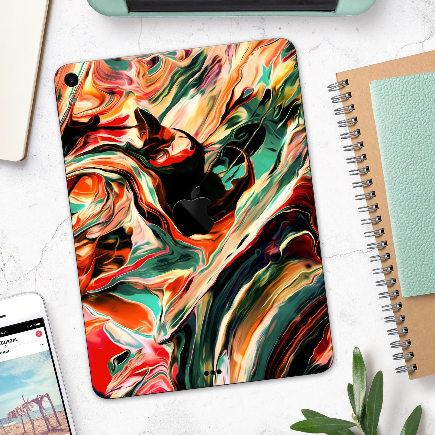 Blurred Abstract Flow V60 skin decal for Apple iPad, showcasing vibrant abstract design and premium 3M material.