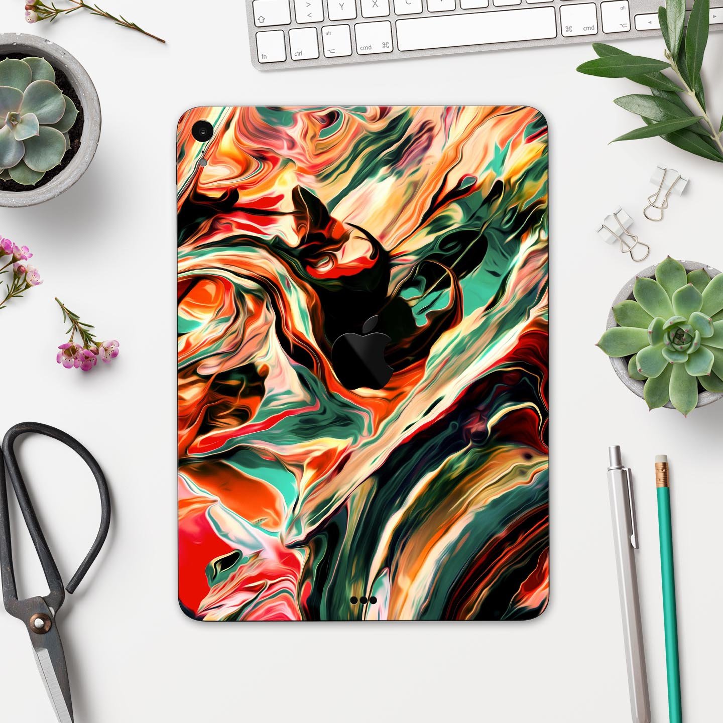 Blurred Abstract Flow V60 skin decal for Apple iPad, showcasing vibrant abstract design and premium 3M material.