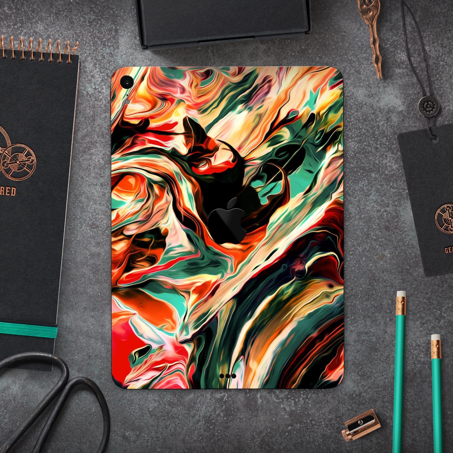 Blurred Abstract Flow V60 skin decal for Apple iPad, showcasing vibrant abstract design and premium 3M material.