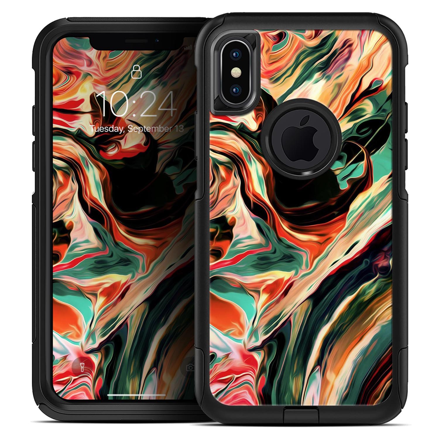 Blurred Abstract Flow V60 Skin Kit designed for iPhone OtterBox cases, showcasing vibrant abstract patterns and ultra-thin protection.