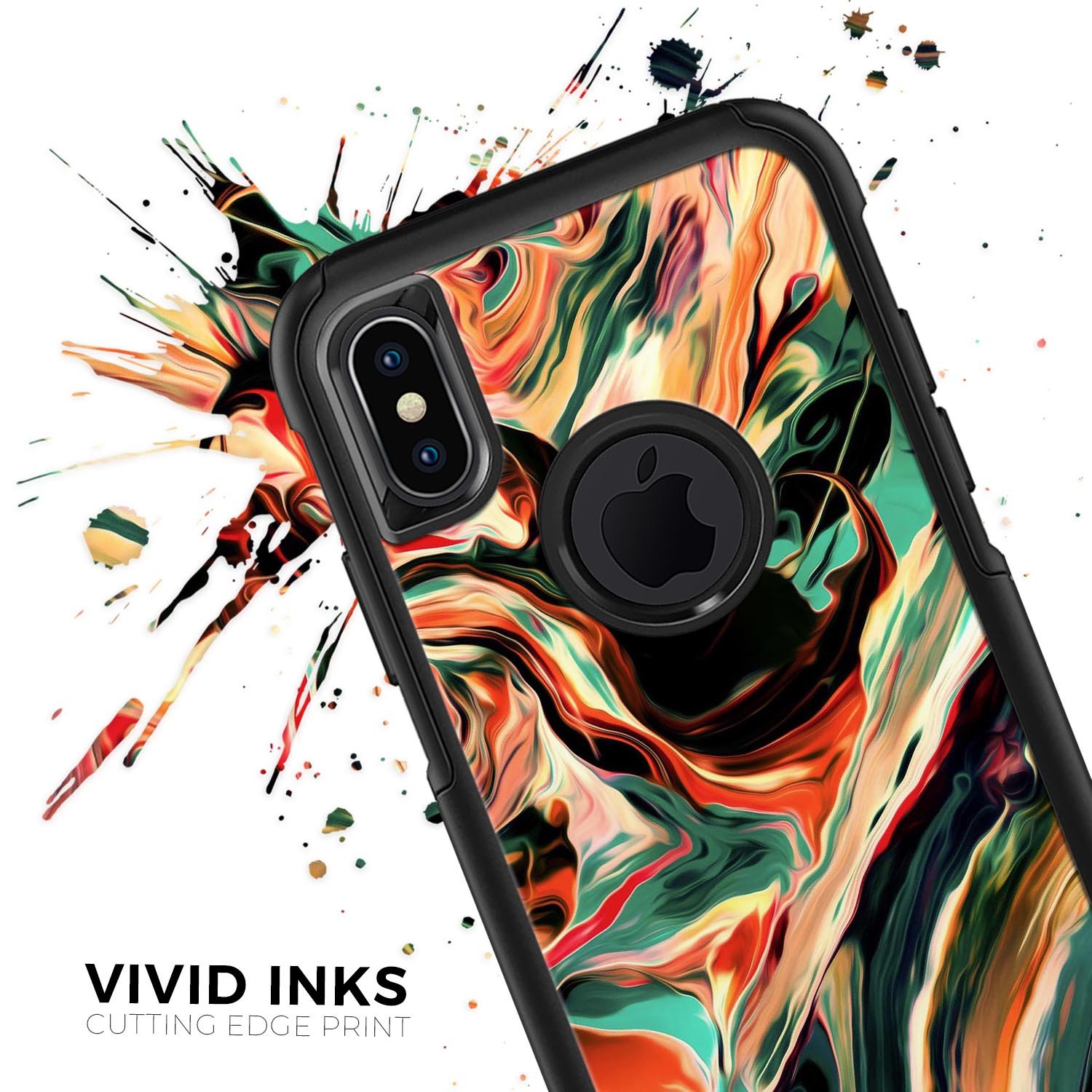 Blurred Abstract Flow V60 Skin Kit designed for iPhone OtterBox cases, showcasing vibrant abstract patterns and ultra-thin protection.