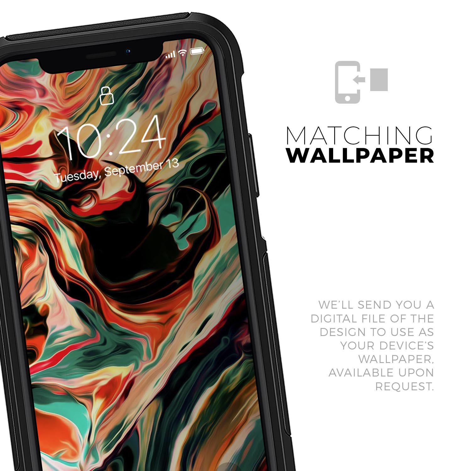 Blurred Abstract Flow V60 Skin Kit designed for iPhone OtterBox cases, showcasing vibrant abstract patterns and ultra-thin protection.