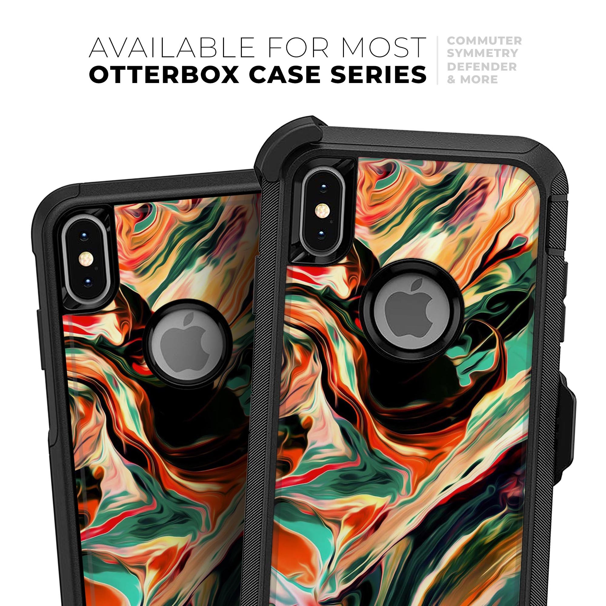 Blurred Abstract Flow V60 Skin Kit designed for iPhone OtterBox cases, showcasing vibrant abstract patterns and ultra-thin protection.