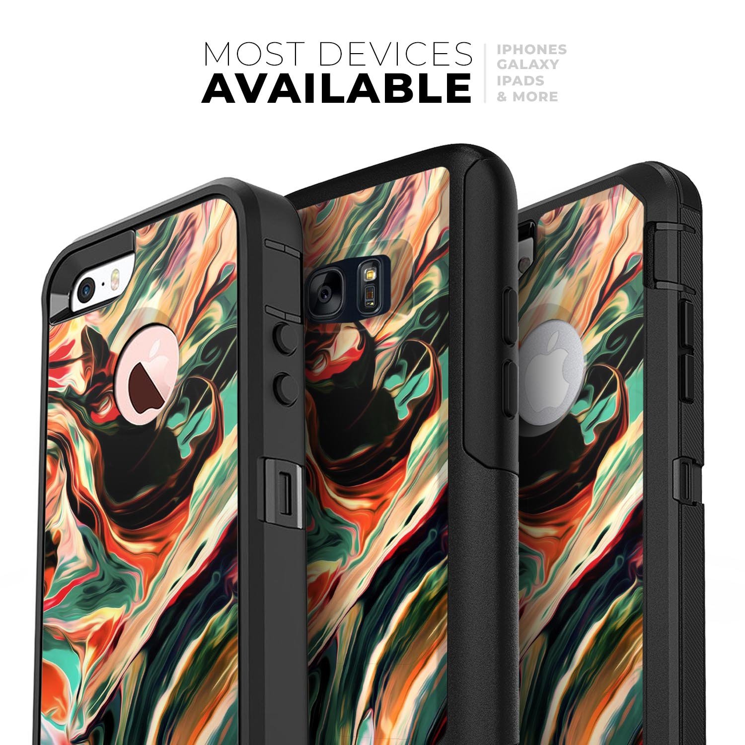 Blurred Abstract Flow V60 Skin Kit designed for iPhone OtterBox cases, showcasing vibrant abstract patterns and ultra-thin protection.