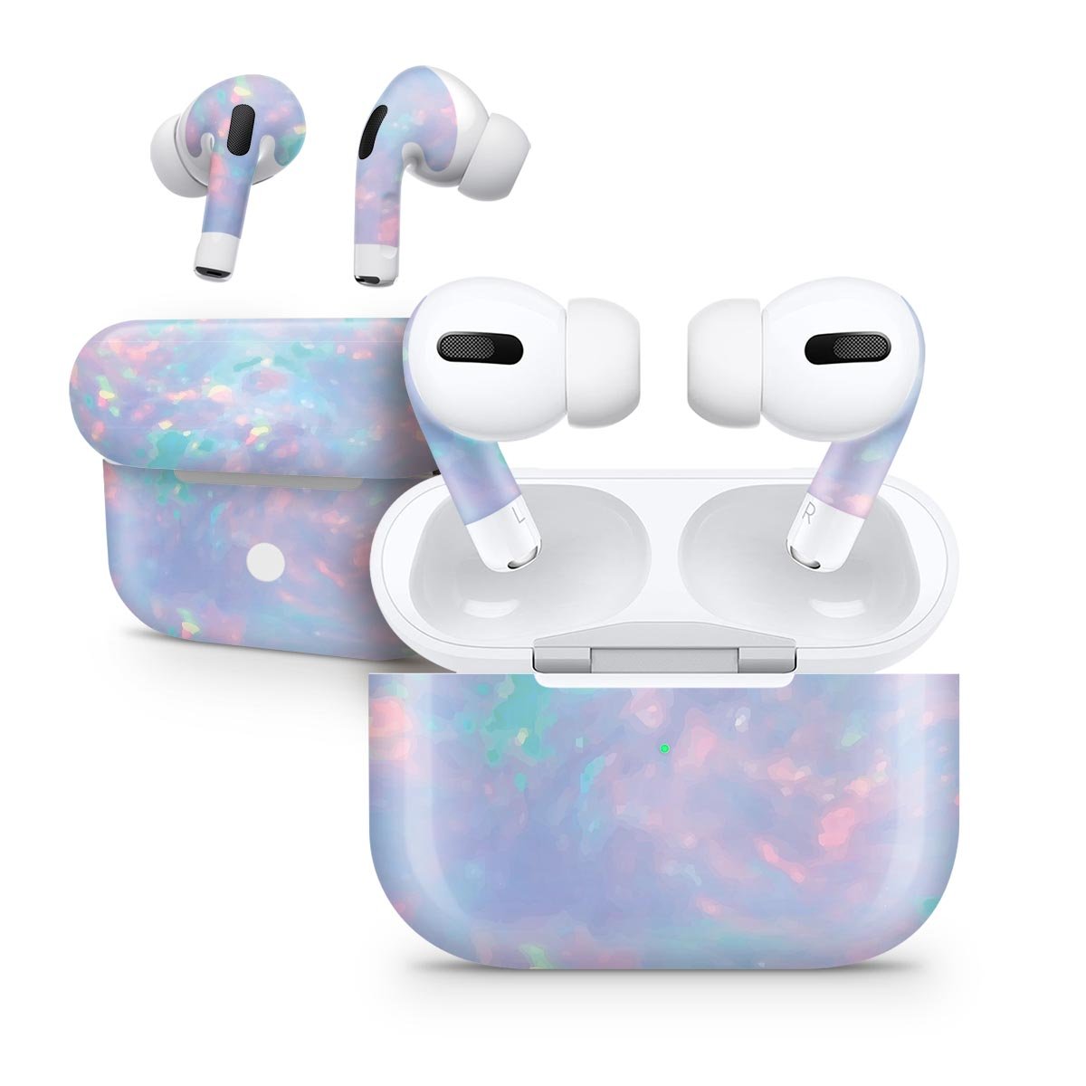 Blurry Opal Gemstone skin decal wrap kit for Apple AirPods Pro, showcasing its unique design and soft-touch finish.