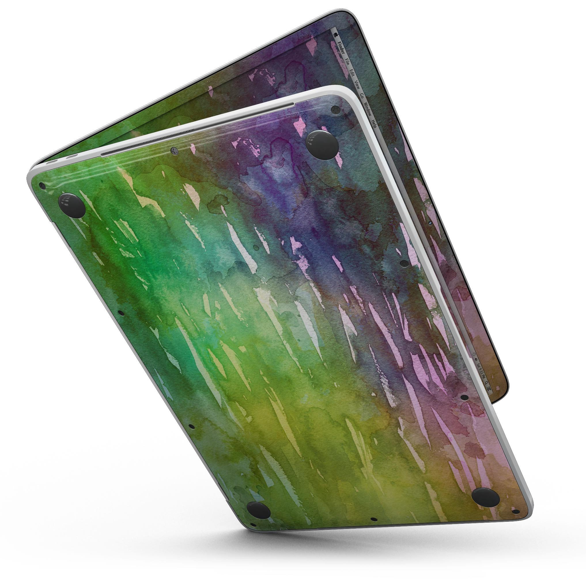 Blushed 754 Absorbed Watercolor Texture skin for 13" MacBook Pro, showcasing vibrant colors and a sleek design.